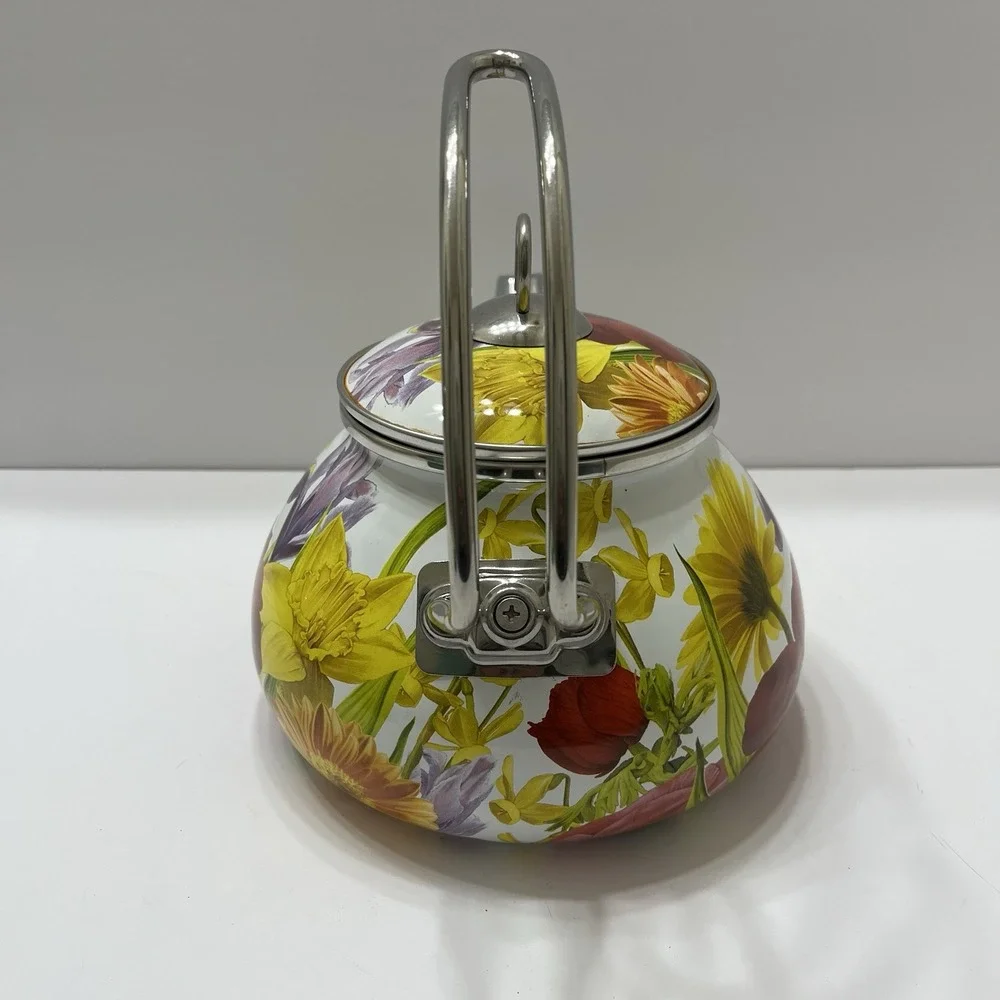 Pioneer Woman 2.3 Quart Enameled Metal Tea Pot Retired Floral Garden Lid Country